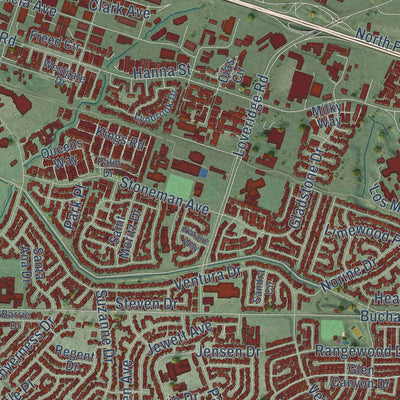 Close-up of the map of Pittsburg, California print showing street and building detail