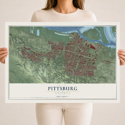 Map of Pittsburg, California, 18 x 24 inch unframed archival matte print