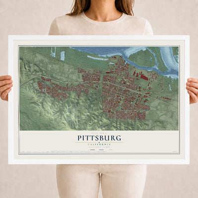 Map of Pittsburg, California, 18 x 24 inch print in a white wood frame