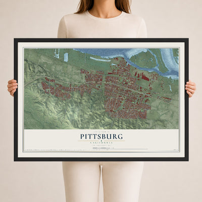 Map of Pittsburg, California, 24 x 36 inch print in a black wood frame