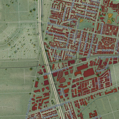Second close-up of the map of Placentia, California print showing more streets and buildings