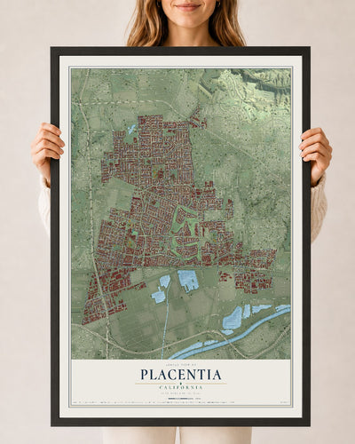 Map of Placentia, California, 24 x 36 inch print in a black wood frame