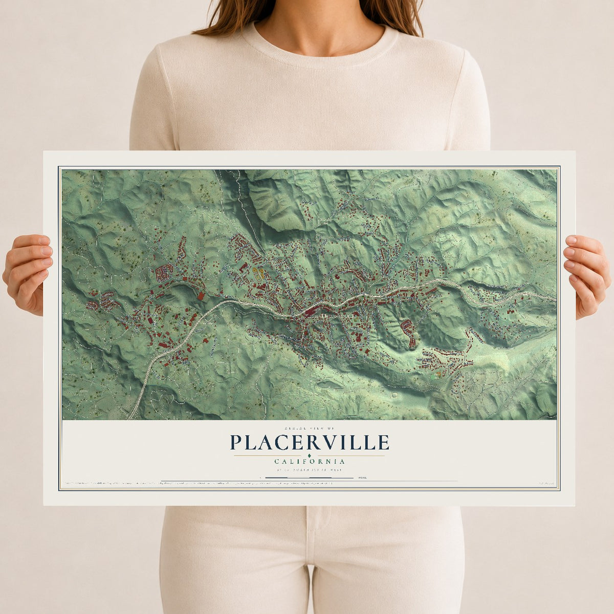 Map of Placerville, California, 12 x 18 inch unframed archival matte print