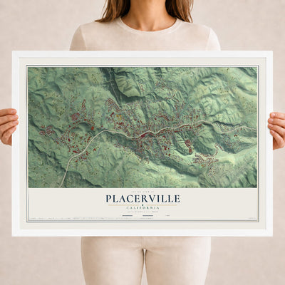 Map of Placerville, California, 18 x 24 inch print in a white wood frame