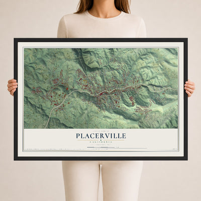 Map of Placerville, California, 24 x 36 inch print in a black wood frame