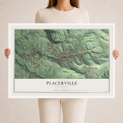 Map of Placerville, California, 24 x 36 inch print in a white wood frame