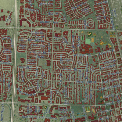 Close-up of the map of Plainfield, California print showing street and building detail