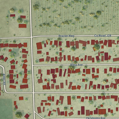 Close-up of the map of Plainview, California print showing street and building detail