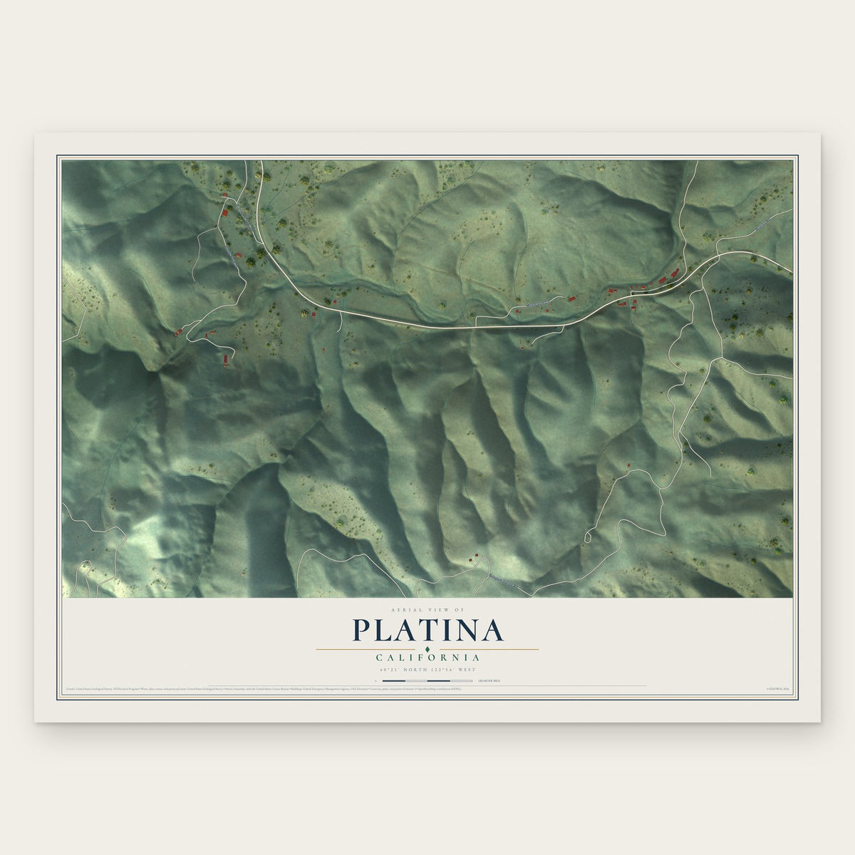 Platina, California map print, the full design