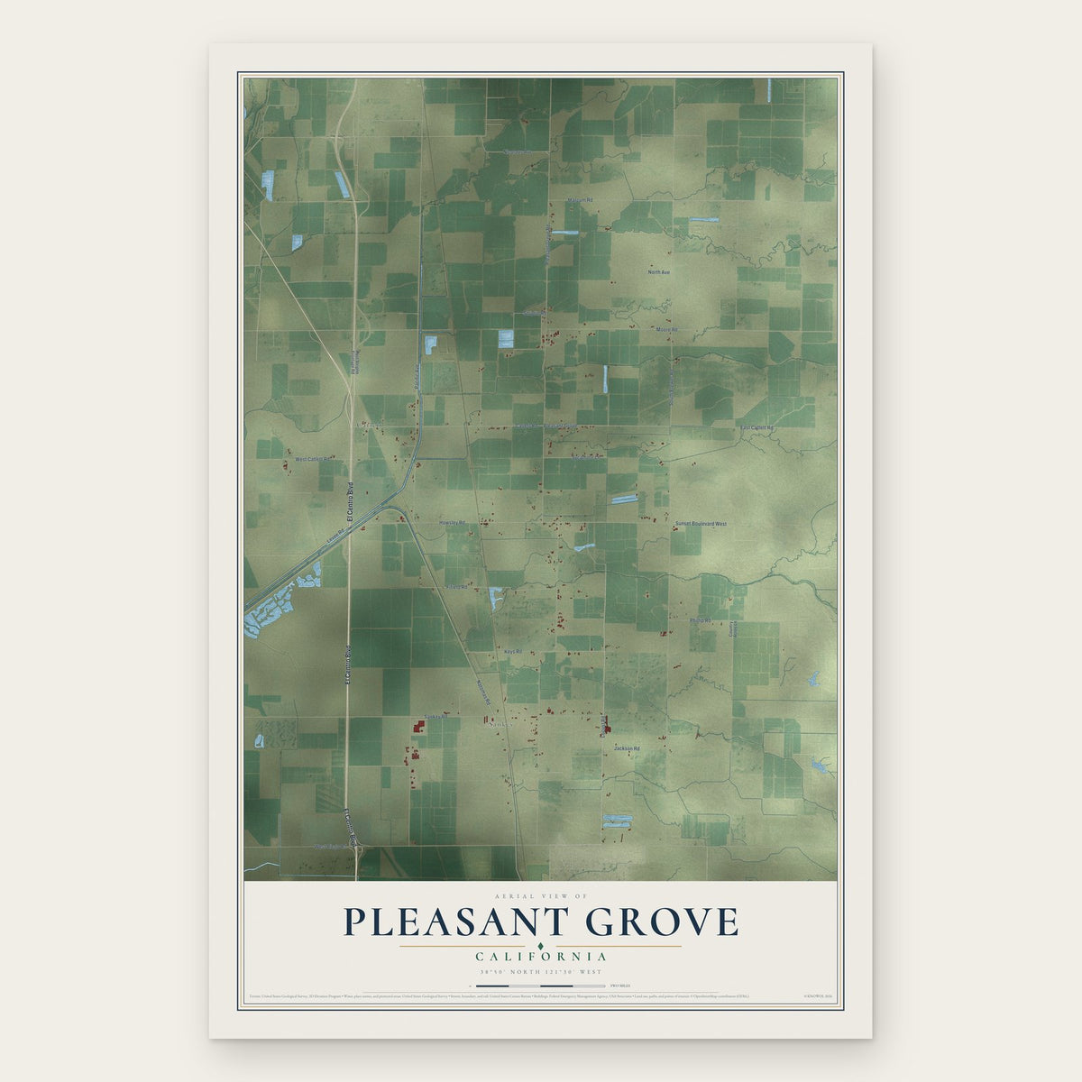 Pleasant Grove, California map print, the full design