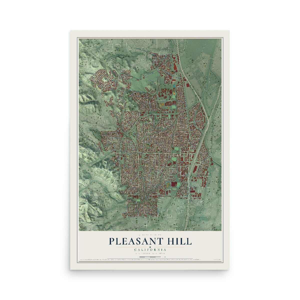 Map of Pleasant Hill, California, 12 x 18 inch unframed archival matte print
