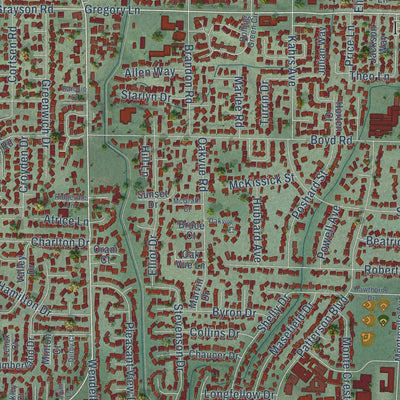 Second close-up of the map of Pleasant Hill, California print showing more streets and buildings