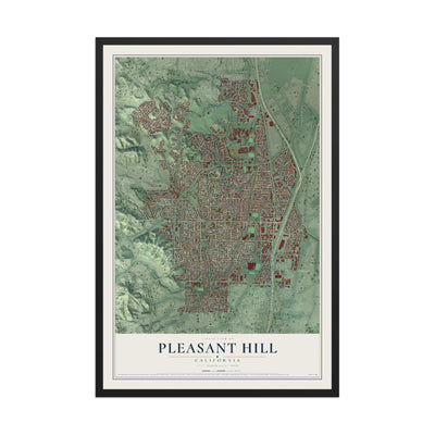 Map of Pleasant Hill, California, 12 x 18 inch print in a black wood frame