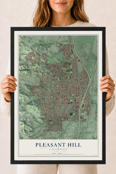 Map of Pleasant Hill, California, 18 x 24 inch print in a black wood frame