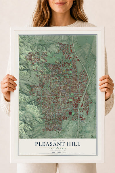Map of Pleasant Hill, California, 18 x 24 inch print in a white wood frame