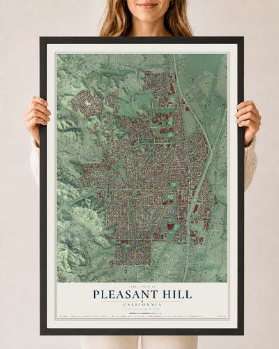 Map of Pleasant Hill, California, 24 x 36 inch print in a black wood frame