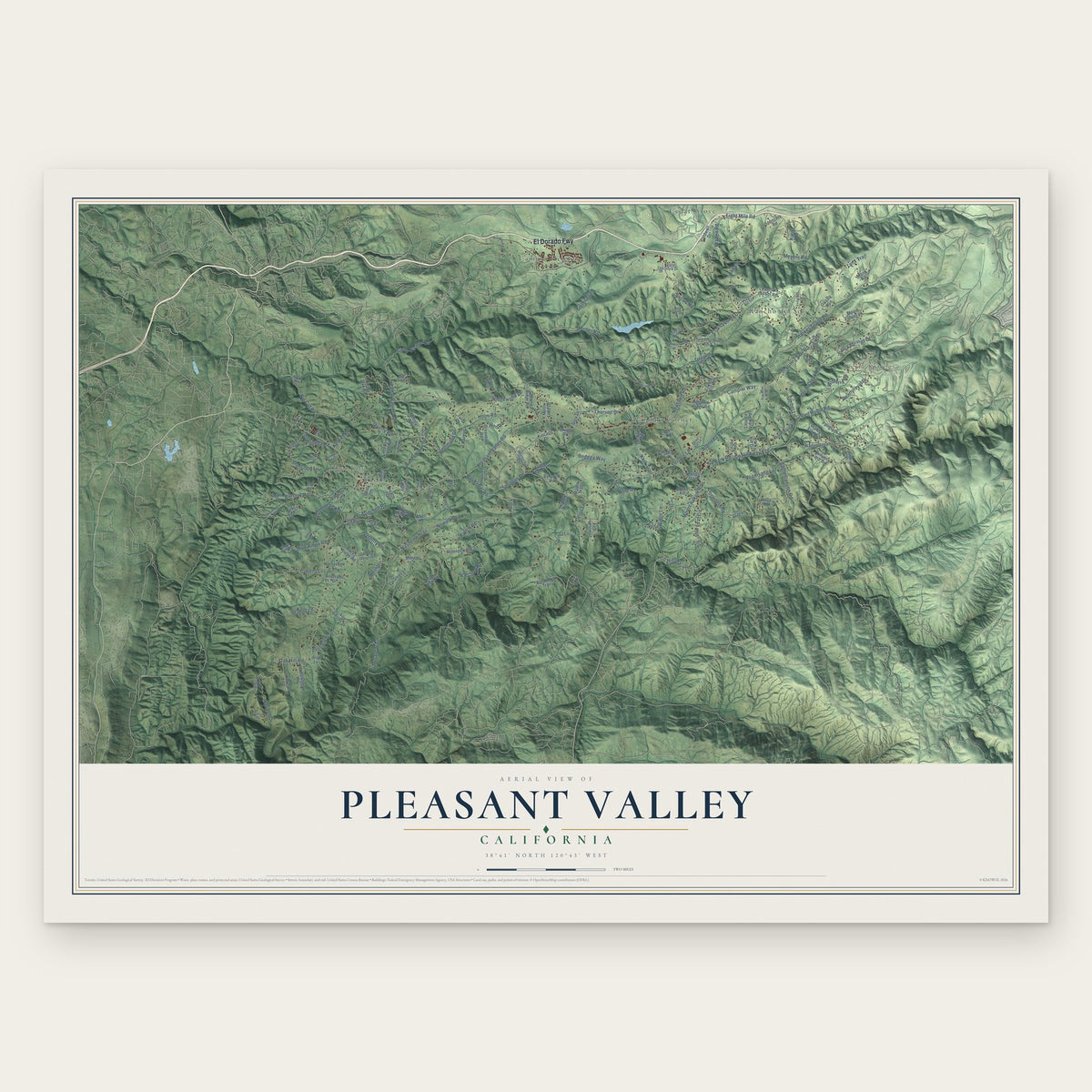 Pleasant Valley, California map print, the full design