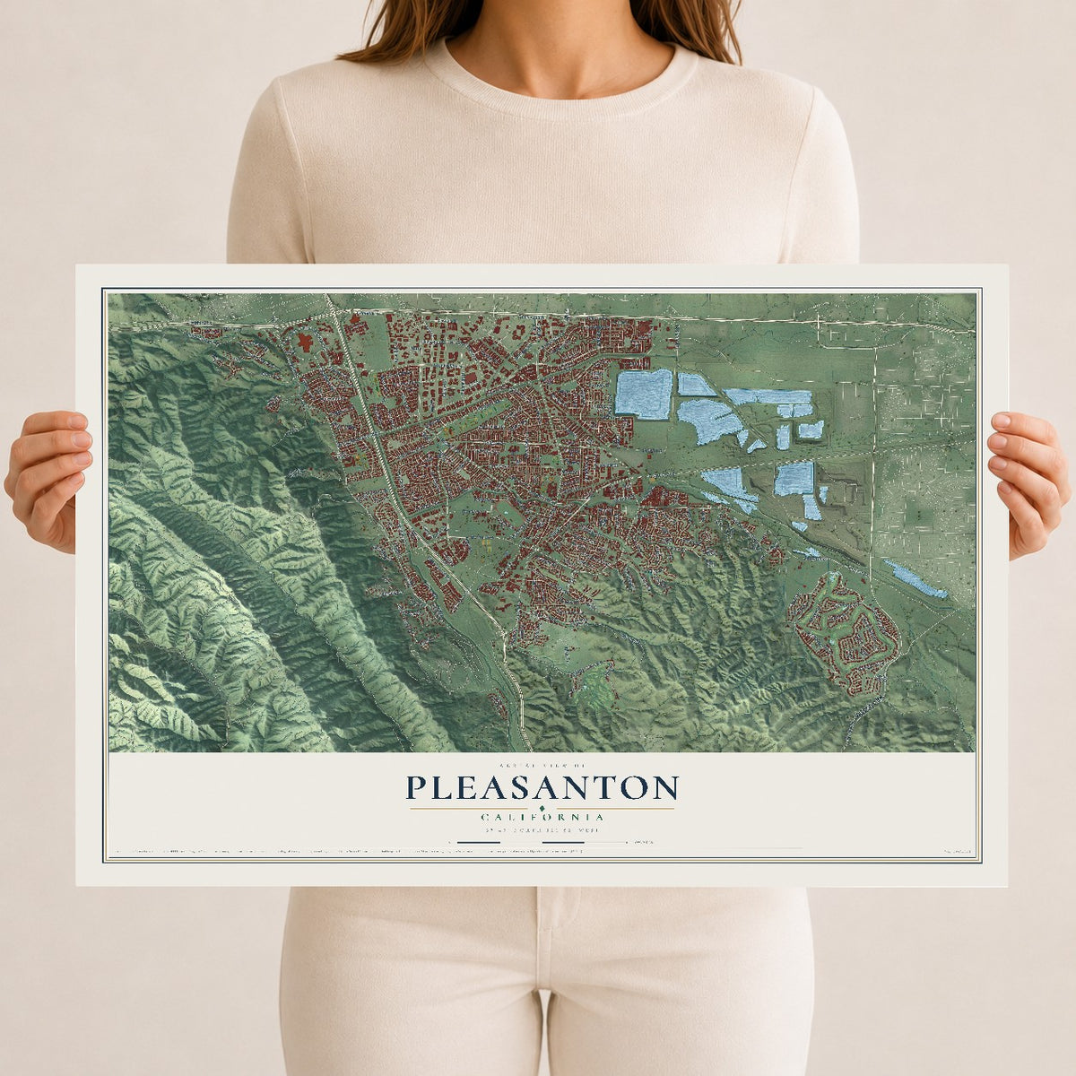 Map of Pleasanton, California, 12 x 18 inch unframed archival matte print