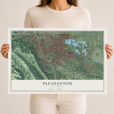 Map of Pleasanton, California, 12 x 18 inch unframed archival matte print