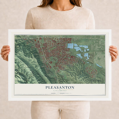 Map of Pleasanton, California, 12 x 18 inch print in a white wood frame