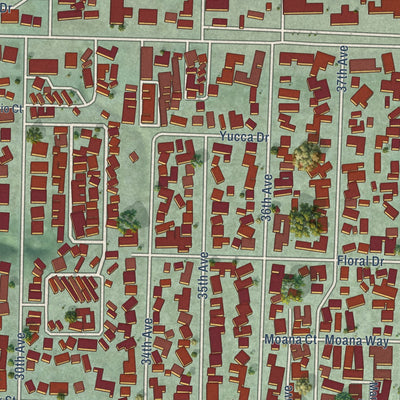 Close-up of the map of Pleasure Point, California print showing street and building detail