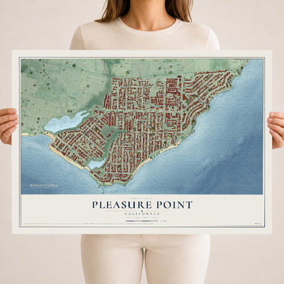 Map of Pleasure Point, California, 18 x 24 inch unframed archival matte print