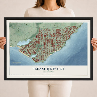 Map of Pleasure Point, California, 18 x 24 inch print in a black wood frame