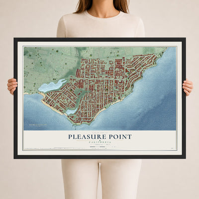 Map of Pleasure Point, California, 24 x 36 inch print in a black wood frame