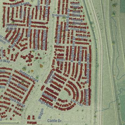 Close-up of the map of Plumas Lake, California print showing street and building detail
