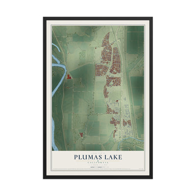 Map of Plumas Lake, California, 12 x 18 inch print in a black wood frame