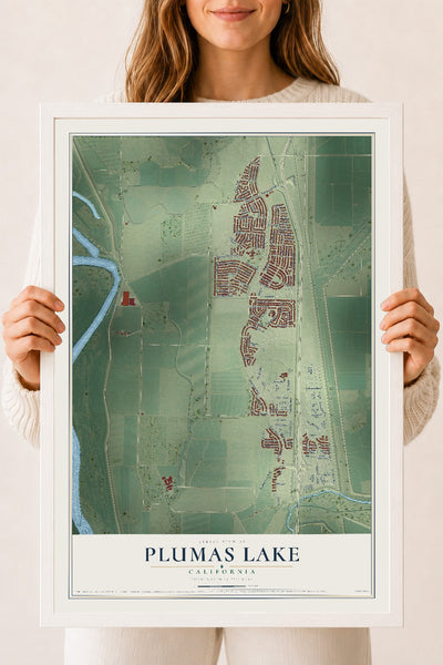 Map of Plumas Lake, California, 18 x 24 inch print in a white wood frame
