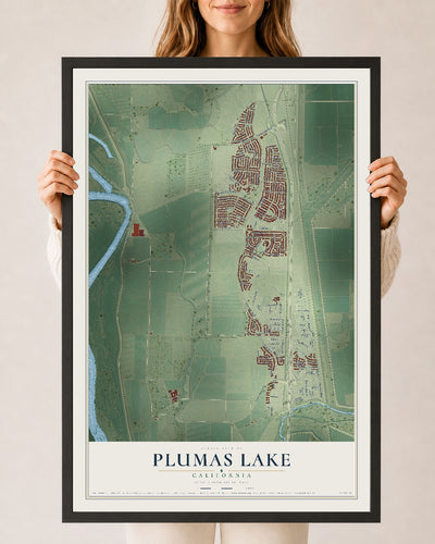 Map of Plumas Lake, California, 24 x 36 inch print in a black wood frame