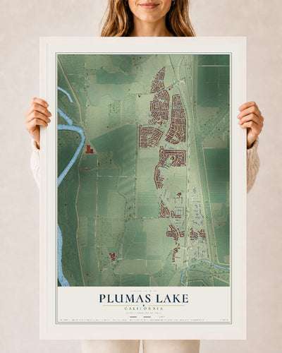 Map of Plumas Lake, California, 24 x 36 inch print in a white wood frame