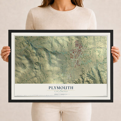 Map of Plymouth, California, 12 x 18 inch print in a black wood frame