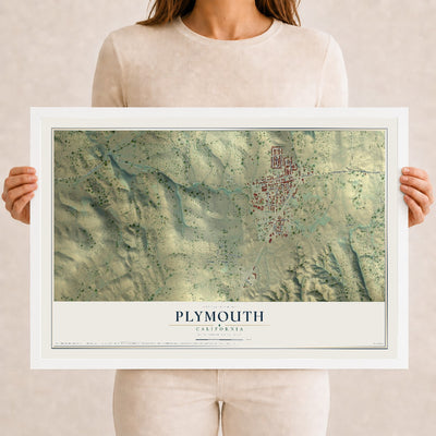 Map of Plymouth, California, 12 x 18 inch print in a white wood frame