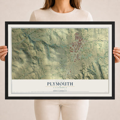 Map of Plymouth, California, 18 x 24 inch print in a black wood frame