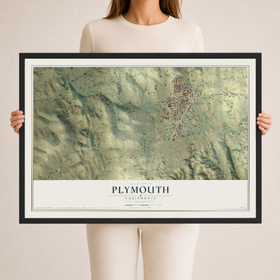 Map of Plymouth, California, 24 x 36 inch print in a black wood frame