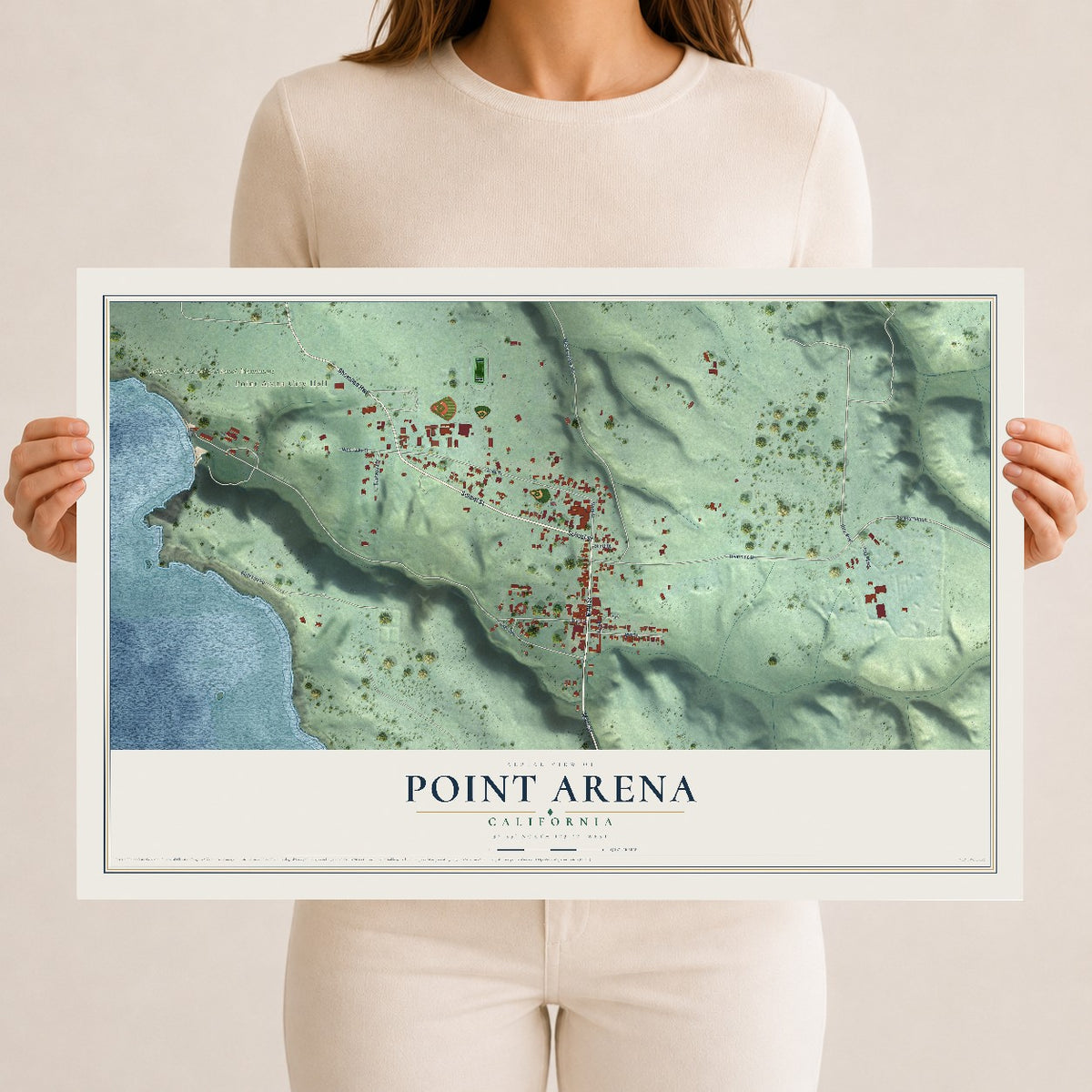 Map of Point Arena, California, 12 x 18 inch unframed archival matte print