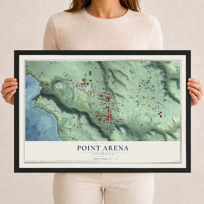 Map of Point Arena, California, 12 x 18 inch print in a black wood frame