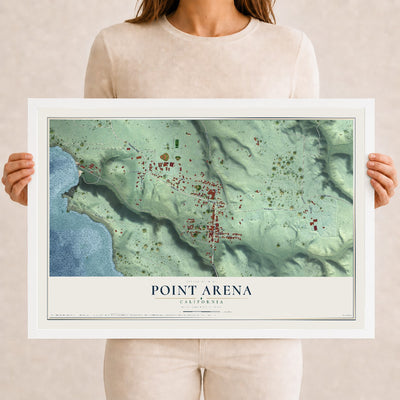 Map of Point Arena, California, 12 x 18 inch print in a white wood frame