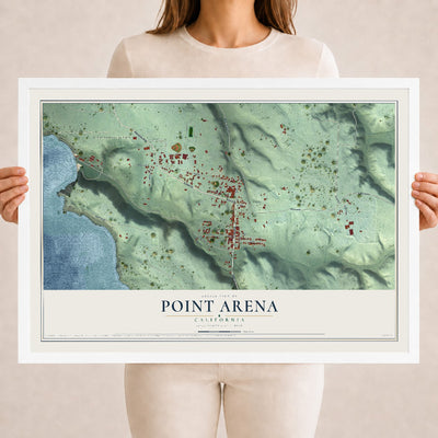Map of Point Arena, California, 18 x 24 inch print in a white wood frame
