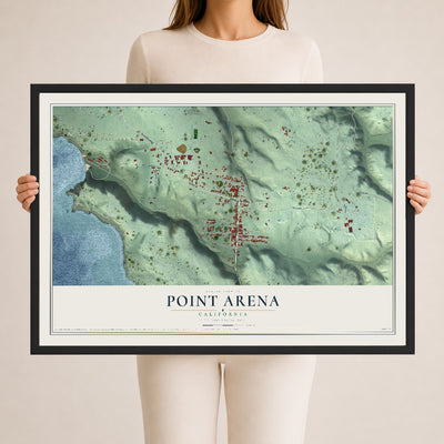 Map of Point Arena, California, 24 x 36 inch print in a black wood frame