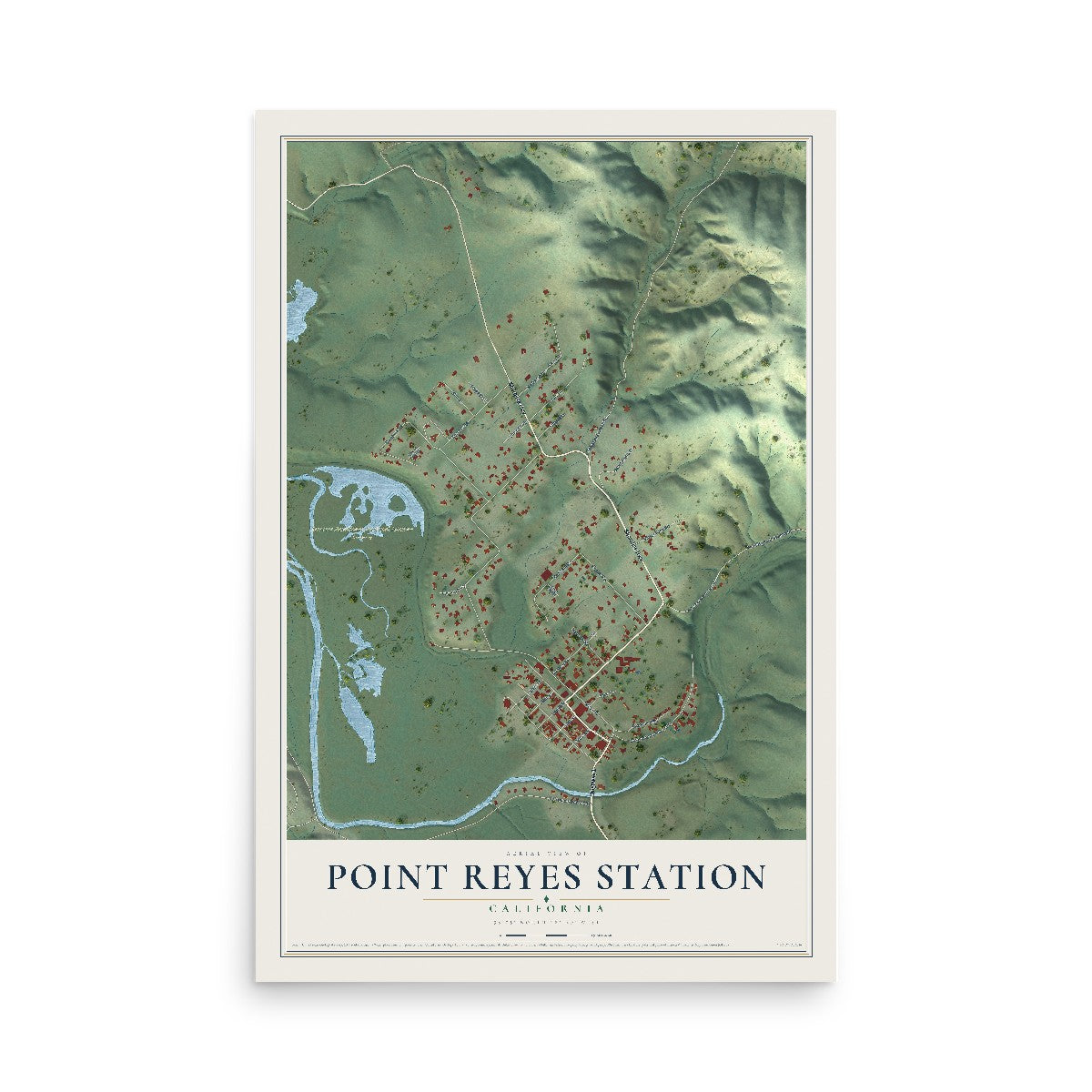 Map of Point Reyes Station, California, 12 x 18 inch unframed archival matte print