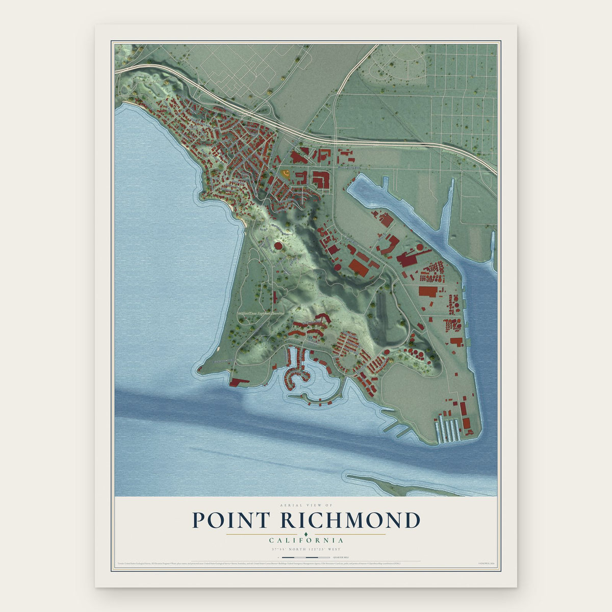 Point Richmond, California map print, the full design
