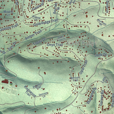 Close-up of the map of Pollock Pines, California print showing street and building detail