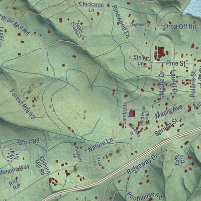 Second close-up of the map of Pollock Pines, California print showing more streets and buildings