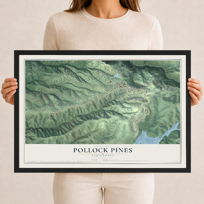 Map of Pollock Pines, California, 12 x 18 inch print in a black wood frame