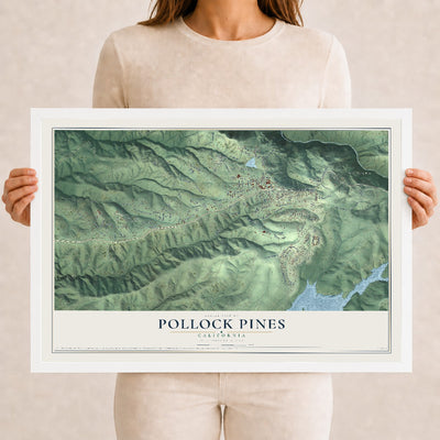 Map of Pollock Pines, California, 12 x 18 inch print in a white wood frame