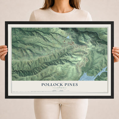 Map of Pollock Pines, California, 18 x 24 inch print in a black wood frame