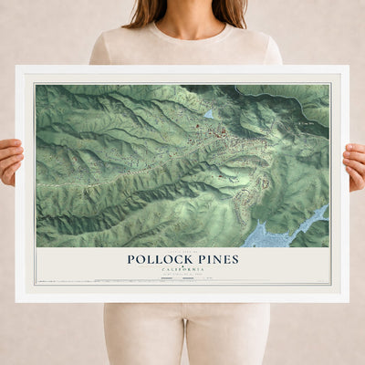 Map of Pollock Pines, California, 18 x 24 inch print in a white wood frame